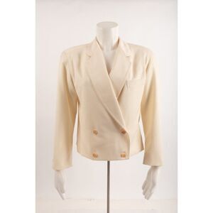 Gucci Vintage Womens Short Blazer Suit Jacket Ivory Size 40 US S Small Wool 80s